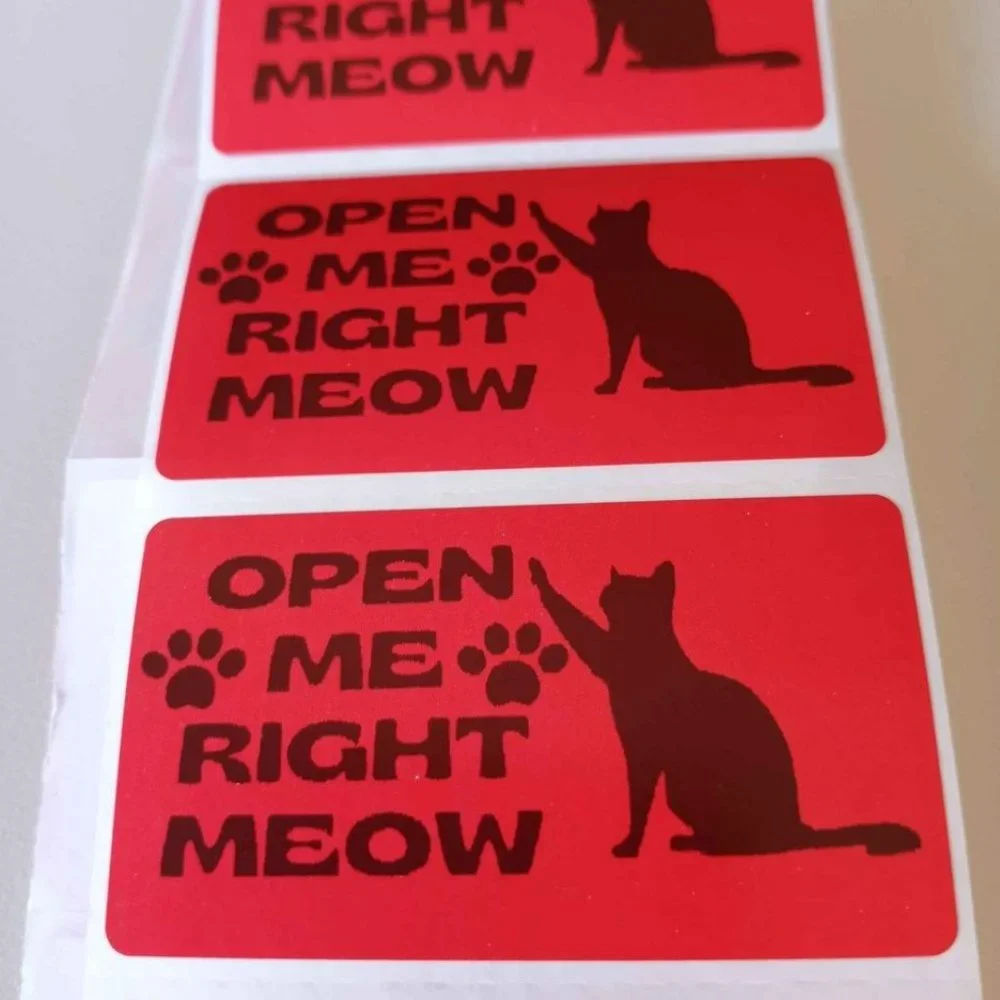 💙100 Open Me Right Meow- Shipping Labels Thermal Packaging Stickers 2.25